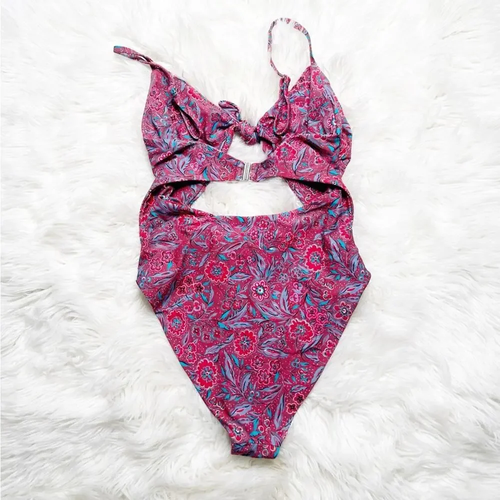 VERONICA BEARD New Aniston Swimsuit Spicy Floral Red Cutout One Piece Medium - Picture 5 of 8